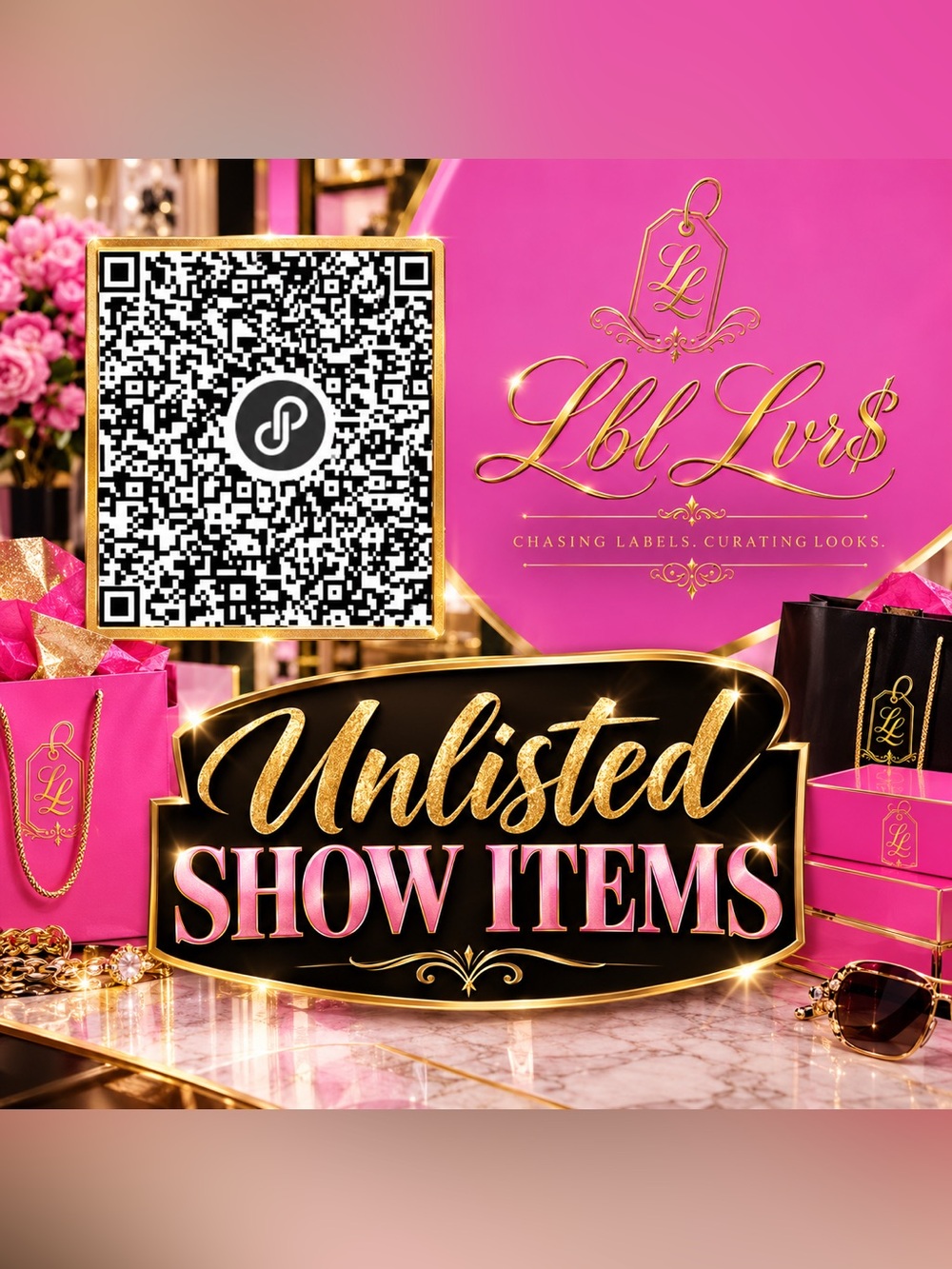 Unlisted Show Items Sign - Pink and Gold